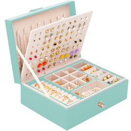 QBestry Girls Jewelry Box for Earrings Jewelry Organizer Box Teen Girls Earrings Organizer Jewelry Box Earring Holder Organizer Stud Earring Box for Girls Womens Jewelry Case Organizer Teal
