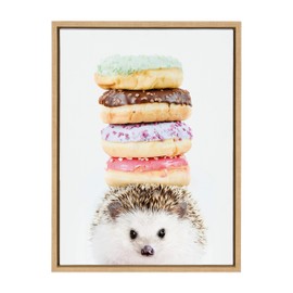 DesignOvation Sylvie Hedgehog Donuts Framed Canvas by Amy Peterson, 18x24, Natural