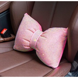 Rhinestone Car Headrest Neck Pillow for Driving with Bling Bling Crystal Bow Pillow Car Accessories for Women One - estilo: One Pillow