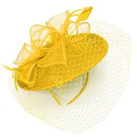 Caprilite Saucer Sinamay Headband Fascinator Wedding Ascot Hat Hatinator Birdcage Veil[Yellow]