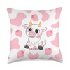 Cute Pink Strawberry Cow Print Kawaii Throw Pillow