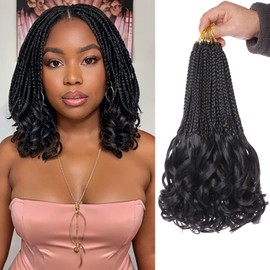 Mscat 10 Inch French Curl Crochet Braids 9 Packs Goddess Box Braids Crochet Hair Pre Looped Crochet Box Braids with Curly Ends Braiding Hair Extensions 1B#