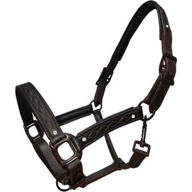 Horse Leather Headcollar Fancy Stitched with Diamante Size Full-Shetland Black (Pony)