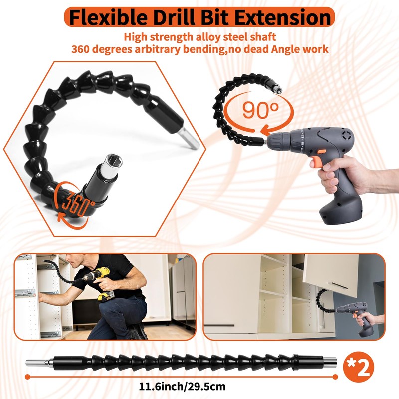 33Pcs Drill Bit Extensions Set-2 Pcs 105Right Angle Bit, Universal
