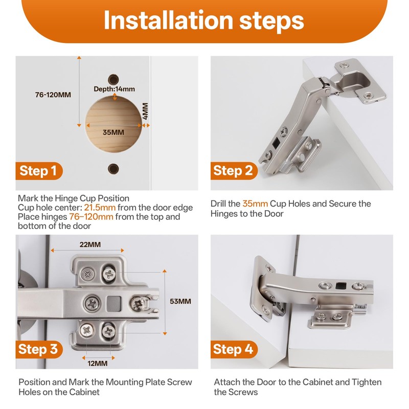 HBL' 2 Pack 45° Corner Cabinet Hinges, 45 Degree Angled