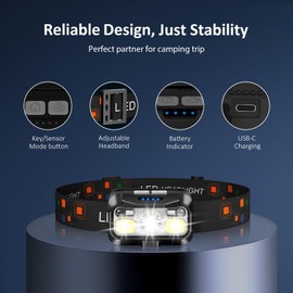 LHKNL Headlamp Rechargeable, Lumen Super Bright Motion Sensor Head Lamp Flashlight, Waterproof LED Headlight with White Red Light, 8 Mode Head Lights for Camping Cycling Running Fishing-4 Packs