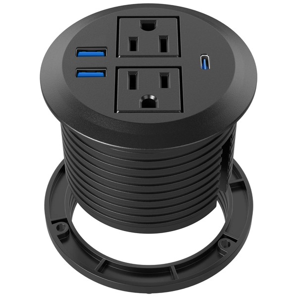 Recessed Power Grommet with AC Outlets, 20W Fast Charging USB-C