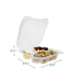 Genpak Clover Large 8" Three-Compartment Hinged Take-Out Container | Microwave Safe, BPA Free | Made in The USA | Case Count 150