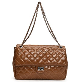 Eslcorri Crossbody Purses for Women Large Quilted Shoulder Bags Medium Chain Purse PU Leather Ladies Handbag Trendy Satchel Hobo Purse, Crossover Everyday Bags Gift for Wife Mother Friends -Brown