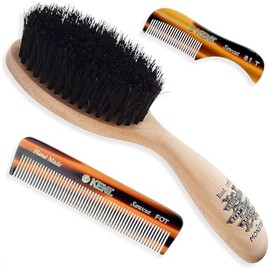 KENT BRD5 - Juego de cepillo para barba de cerdas de jabalí BRD5 + peine de corte de sierra hecho a mano KENT 81T + peine KENT A FOT hecho a mano para