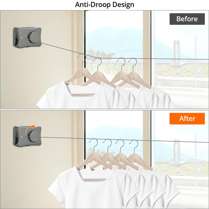 QWORK® Extendable Clothes Line, Wall Mounted Washing Line, 5.1 m