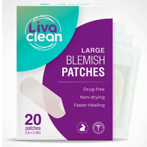 20 CT LivaClean Large Hydrocolloid Acne Patches - For Pore Spots Nose Face Cystic Pimple Zit Patch - Big Pimple Patches Hydrocolloid Bandages Strips Stickers Pimple Patch XL Large Acne Patch Large Hero Mask Surface Area Cover Bandaid Pinple Mighty