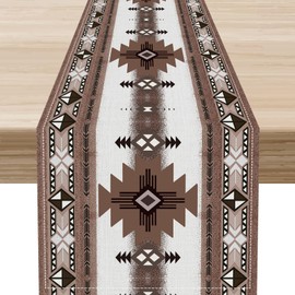 Aztec Table Runner,Western Southwestern Native Tribal American Ethnic Aztec Rustic Farmhouse Brown Table Decor for Kitchen Dining Room Coffee Table, 13 x 36 Inches