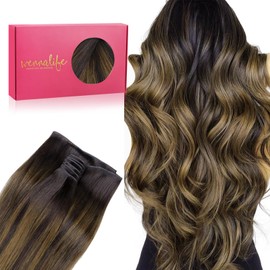 WENNALIFE Genius Sew in Weft Hair Extensions Real Human Hair, 18" 50g Balayage Dark Brown Mixed Chestnut Brown Sew in Hair Extensions for Women Natural Luxury Remy Hair Straight