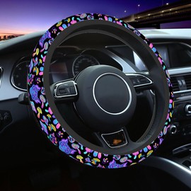 NOMEDOGYIm Mushrooms and Cats Car Steering Wheel Cover Psychedelic Colorful Steering Wheel Cover Car Decor Suitable for Most Vehicles Including Trucks and SUV
