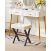 IBUYKE U-Shaped Linen Vanity Stool, Square Makeup Chair with X-Leg,