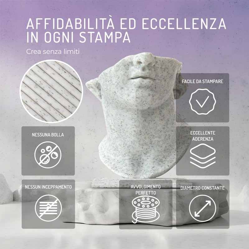 WINKLE Filamento PLA HD Texturizzato 1.75mm Marmo 300g, Stampante 3D