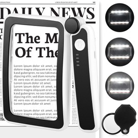 Rechargeable 4X Magnifying Glass with Light, gliship Large Full Page Magnifier for Reading Lightweight Handheld Design with Folding Handle Magnifying for Books Maps Crafts Small Print