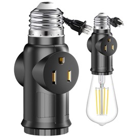 E26 Light Socket to Plug Adapter Black, 1 Pack