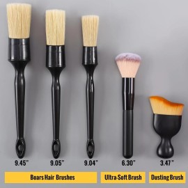 Birbenben 6PCS Car Detailing Brush Set, Ultra Soft Boars Hair Detail Brushes, Automotive