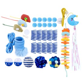 Geila Interactive Cat Toys Bundle – 31 Piece Kitten Cat Toy Set with Door Hanging Teaser, Bell, Fuzzy Balls, Springs, Teething Stick & Catnip Mouse – Fun Indoor Play for Cats & Kittens (Blue)