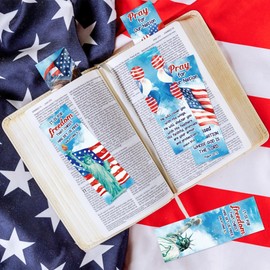 TICIAGA Watercolor Patriotic Religious Bookmarks - 60Pcs 4th of July American Stars and Stripes Prayer Bookmarks for Kids, Memorial Day Church Christian Giveaways for Sunday School