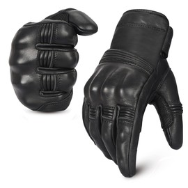 Oro Biker Motorbike Gloves Premium Leather Motorcycle Motorbike Gloves Touch Screen Knuckle Protective Full Finger Racing Riding Gloves (Black, Medium)