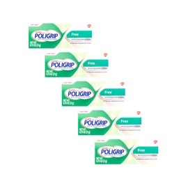 Poligrip (Pack of 5) Super Denture Adhesive Cream - Strong, All-Day Hold, Zinc Free, No Artificial Flavors or Colors - 0.75 Oz Each