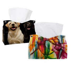 2 Pack Tissue Box Cover Holder, Color Painting of Women Rectangle Leather Tissue Case, Decorative Organizer for Tabletop, Bathroom, Car, Office