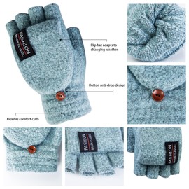 YSense Womens Winter Gloves, 2 Pack Warm Knitted Convertible Fingerless Gloves for Women Gifts with Mittens Cover Cap