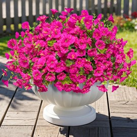 ICX 10pc Artificial Morning Glory Flowers for Outdoors,Silk Fake Flowers UV Resistant, Spring Flowers Artificial for Decoration,Outdoor Fake Plants for Door Porch Patio Planter Yard (Fuchsia