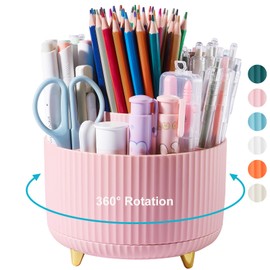 Lolocor 360 Degree Rotating Desk Pen/Pencil Holder, 5-Slot Organizer, Cute Pink Desk Accessory