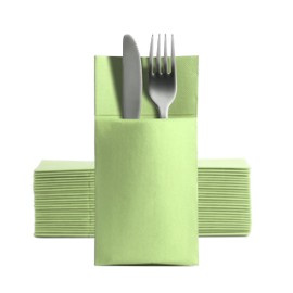 Aroba 50 Soft Point Cutlery Napkins Soft Material, Volume and Structure | Ready Folded Napkins with Slot | 39 x 38 cm 1/8 Fold Cutlery Bag | Good Quality Green Kiwi