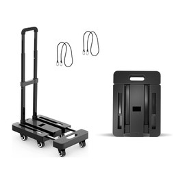 Mount Plus A3 Folding Hand Truck, 6 Wheels Fold Up Hand Cart with 2 Elastic Ropes, Portable 500lbs Capacity Heavy Duty Luggage Cart, Utility Dolly Platform Cart for Car, House and Office