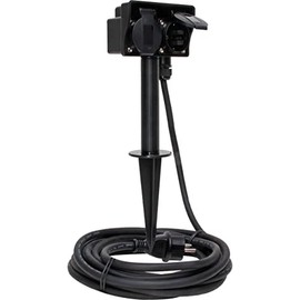 Kopp Outdoor Socket with Ground Spike, 4 x Safety Sockets, 230 V Garden Socket for Outdoor Areas with 1.5 m Supply Cable, Black