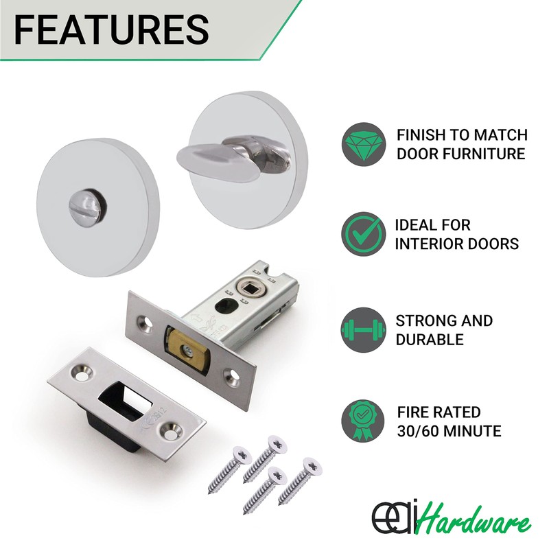 EAI Tubular Deadbolt Bathroom Kit | 64mm Case 44mm Backset
