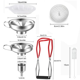 Funnel Stainless Steel Set, 7 Pieces Kitchen Jam Funnel with Preserving Jars Lifter and Filter for Transferring Spices, Liquids, Beans, Jam