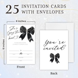 Nuckxy Black Bow Knot Bridal Shower Invitations - She's Tying The Knot- 25 Pcs Minimalism Invitations With Envelopes For Bridal Shower, Engagement Party, Bride-To-Be Party Favors & Supplies - A09