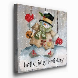Renditions Gallery Holly Jolly Holiday Wall Art, Cute Christmas & Winter Artwork, Festive Snowman, White & Red, Premium Gallery Wrapped Canvas Decor, Ready to Hang, 10 in H x 10 in W, Made in America