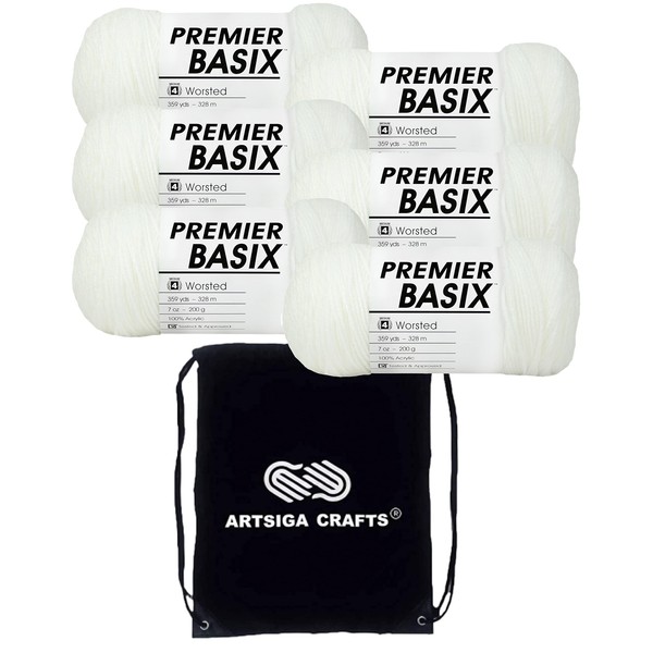 Premier Yarns Basix White 1115-01 (6-Skeins - Same Dye Lot)