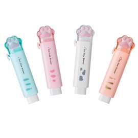Cat Paw Shaped Retractable Erasers, 4PCS Push-Pull Rubber Eraser Traceless Useful Push-Pull Cat Paw Rubbing Eraser Cute Rubber for Students Writing Office School Supplies for Christmas