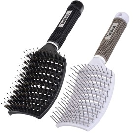 TaiBest Boar Bristle Hair Brush Set - Dry/Wet Hair Brushes Detangler for Fine, Thick, Curly Hair - Curved and Vented Hair Brush for Women, Men or Kids
