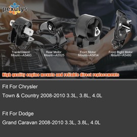 Pexulys Engine Motor Mount & Transmission Mount Set of 4, for Chrysler Town & Country 2008-2010 3.3L 3.8L 4.0L & for Dodge Grand Caravan 2008-2010 3.3L 3.8L 4.0L, Replace OE: A5654 A5525 A5480 A5493