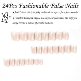 Square False Nails Short, 24Pcs Nude Pink Gradient Fake Nails, Gradient Press on Nails with Nails Glue, Fashion Stick on Nails for Women Girls Nails Art (Pink Short Gradient)