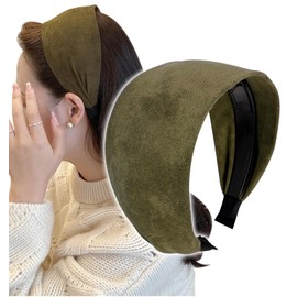 Herbeluemily HM-0172-R03-KH Women's Headband, Wide Suede Hair Turban Style, Stylish, Khaki