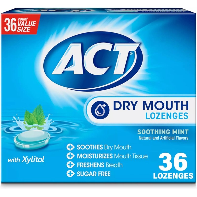 ACT Dry Mouth Lozenges with Xylitol, Soothing Mint, 36 Lozenges