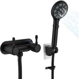 LIWEIKE RV Shower Faucet, Matte Black 4" RV Shower Faucet Set with Hose and 6 Modes Head All Mental 4" RV Outdoor for Travel Trailer, Camper, Motorhome