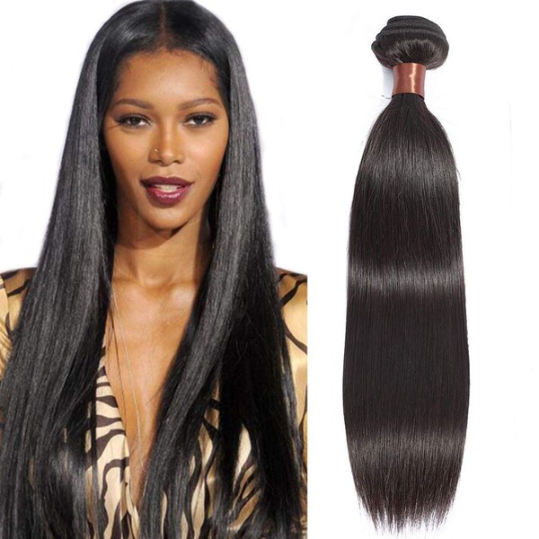 ANGIE QUEEN Hair Unprocessed Peruvian Virgin Hair Straight 24 Inch One Bundle Virgin Human Hair Extensions Natural Black Color (100+/-5g)/pc (One Bundle)