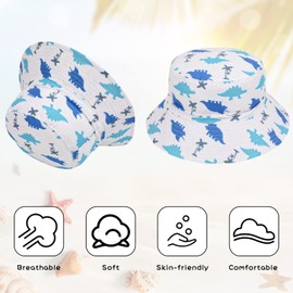 JUPSK Baby Sun Hat Bucket Hat Sun Protection Toddler Beach Hat Summer Adventure Hat with Adjustable Strap Dinosaur Pattern for 2-6 Years