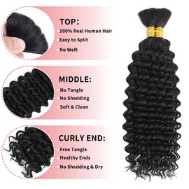 Human Braiding Hair for Boho Braids 12A Deep Water Wave Bulk Human Hair for Braiding No Weft Wet and Wavy Curly Human Hair Extensions (1B-Natural Black-Deep, 110g-16 Inch)